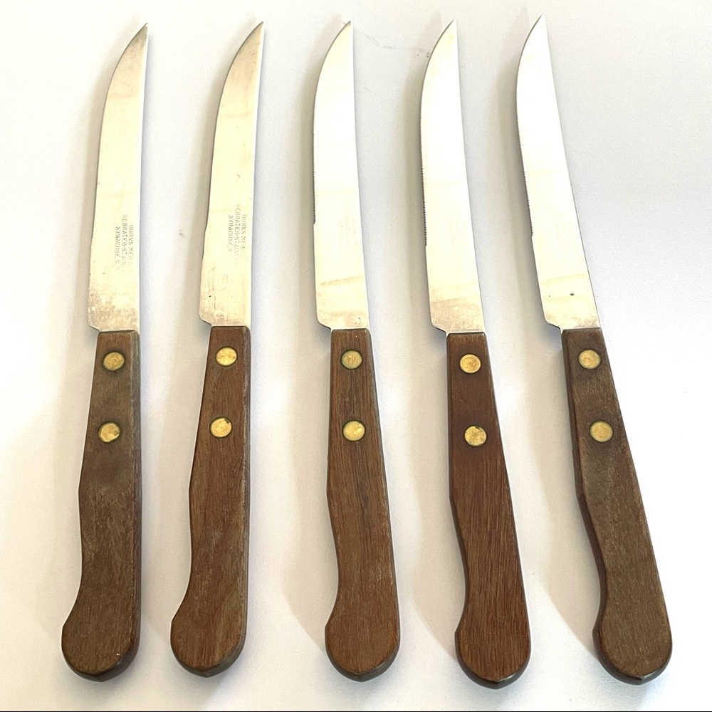 Burns MFG stainless serrated steak Knives vintage mcm